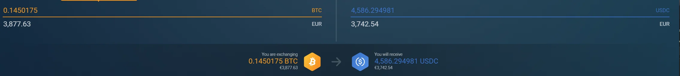 Exchange BTC to USDC