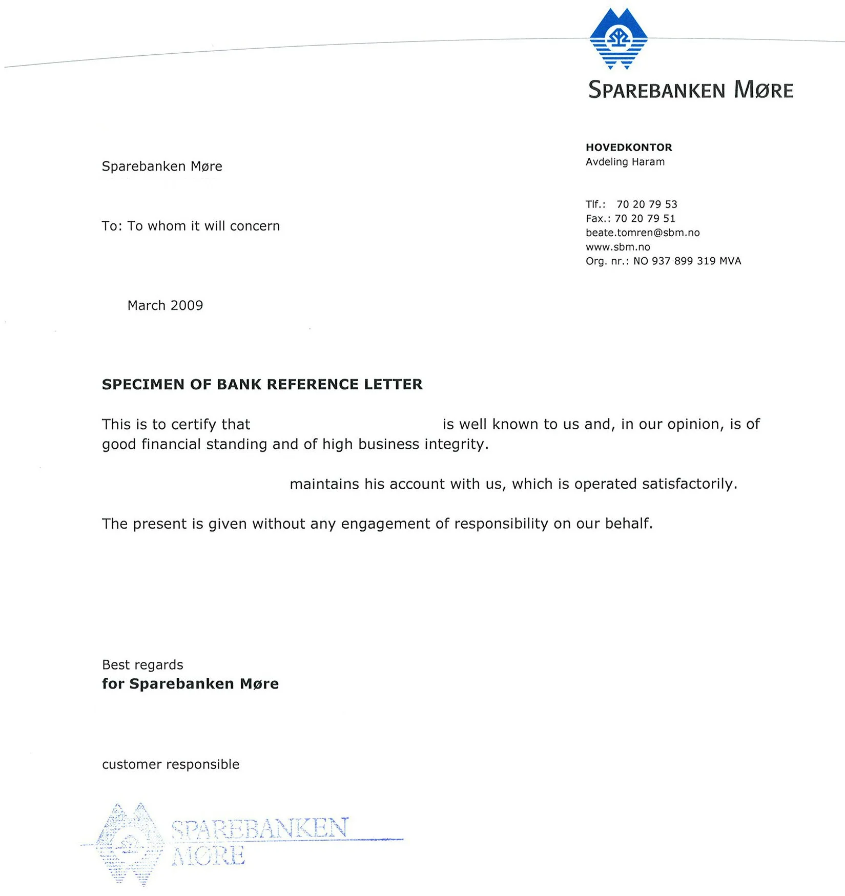 bankers reference letter